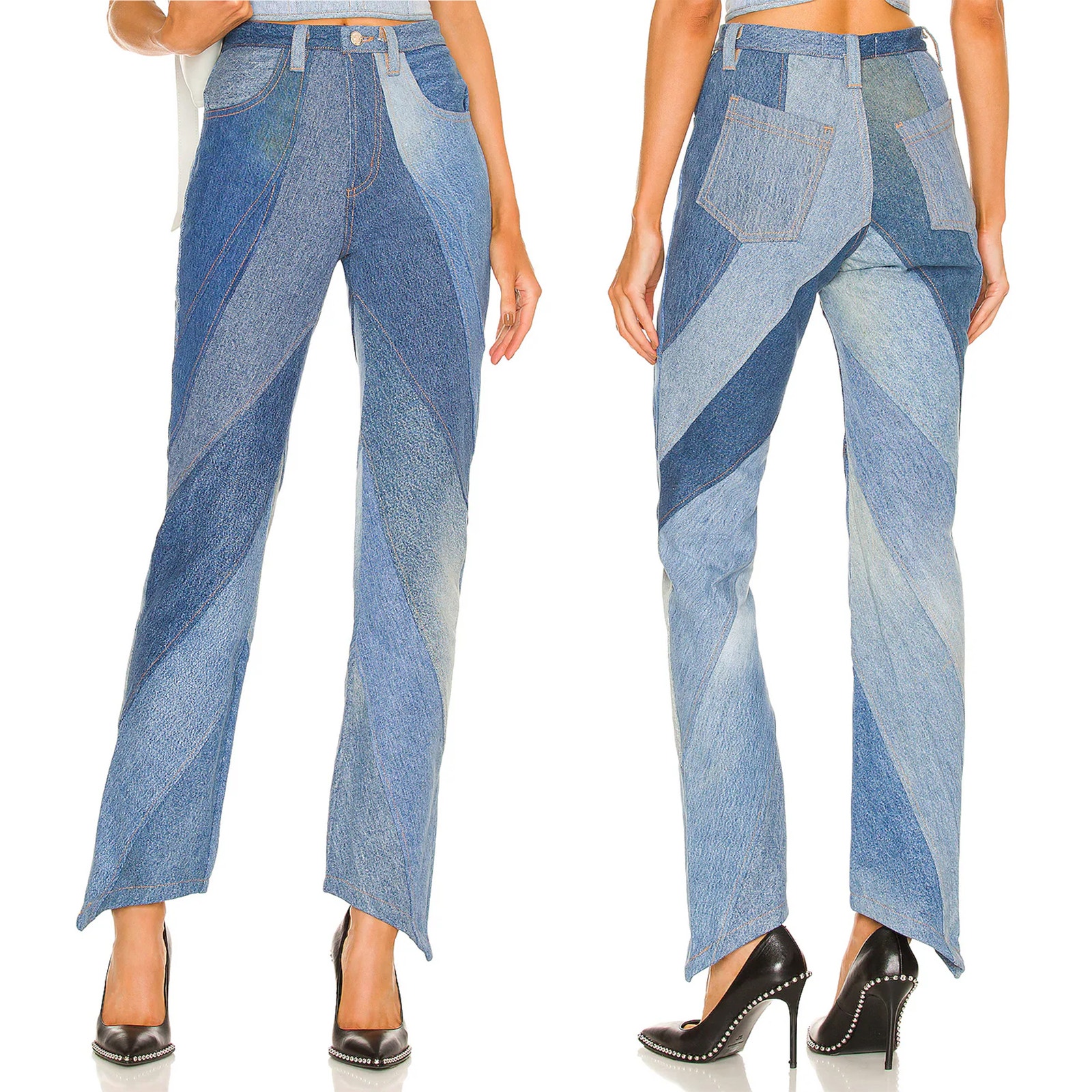 Eb Denim Vien Patchwork Jeans Women’s Size Medium Blue Straight Leg Reclaimed